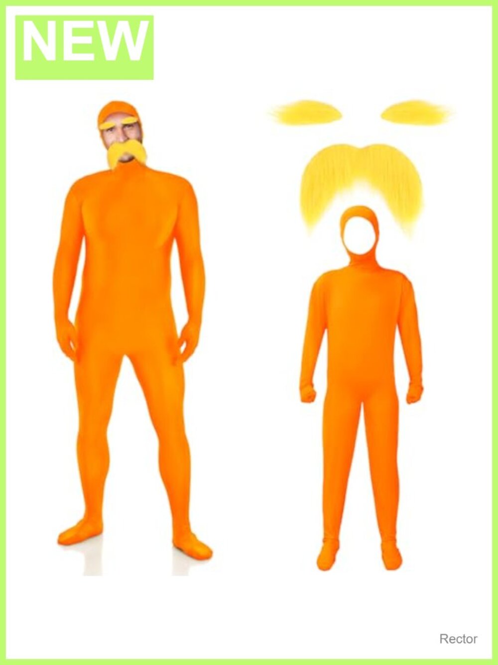 Orange Jumpsuit Costume with Mustache and Eyebrows